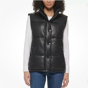 Marc New York ladies faux leather puffer vest size L
